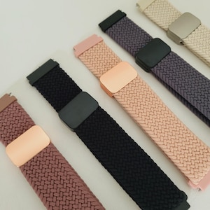 Verstellbares geflochtenes Nylon Solo Loop Armband magnetisch für Samsung Galaxy Uhr 4/5/6/5 Pro/6 Classic/Gear S3/Active 2;Huawei GT 2e 3 4