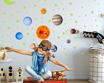 Im Dunkeln leuchtende Planetenaufkleber, 525 Stück im Karton verpackt, neun Planeten-Wandaufkleber für Schlafzimmer und Wohnzimmer, Kinderspielzimmer, Kinderspielzimmer