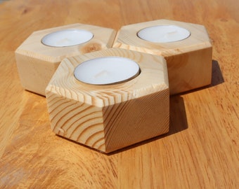 Wood Hexagon Tea Light Candle Holder | Gift for Weddings, Parties, Anniversaries, Home Decor, Housewarming, etc. Hand Crafted in America