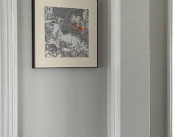 Marco para pañuelo en plata | Marco para pañuelo de seda | Kit de marco | Marco para pañuelo vintage | Arte de pared | Marco para pañuelos Hermes de 45 cm - Color plata oscuro