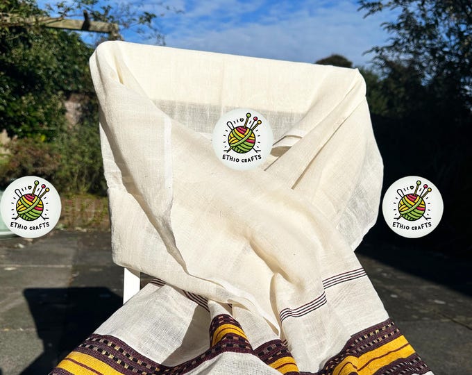 Habesha Cotton Netela/scarf(HMCSB), Hand-made cotton shawl, Cotton Scarf with Brown-Orange pattern and thread decor