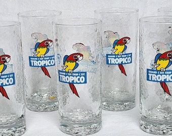 6 verres publicitaires TROPICO vintage. Années 80.