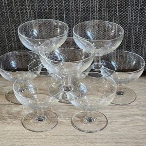 8 vintage chiseled crystal champagne glasses