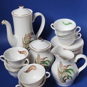 Vintage Digoin Sarreguemines Lamartine Fougères coffee set