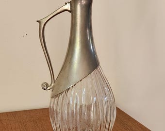 Antike Weinkaraffe/Weinkanne aus Glas und Zinn