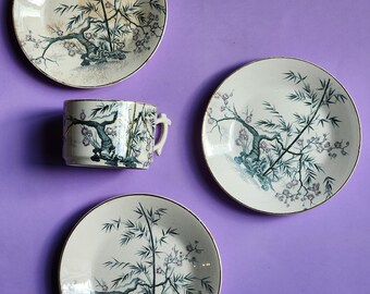 Tasse à chocolat et 3 sous tasses Creil et Montereau Bambou