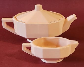 Vintage Longwy polvo rosa tetera y crema