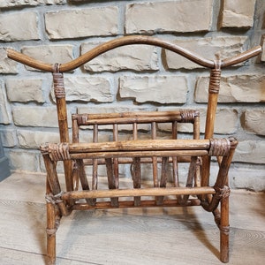 Rattan magazine rack. Vintage 1970s.