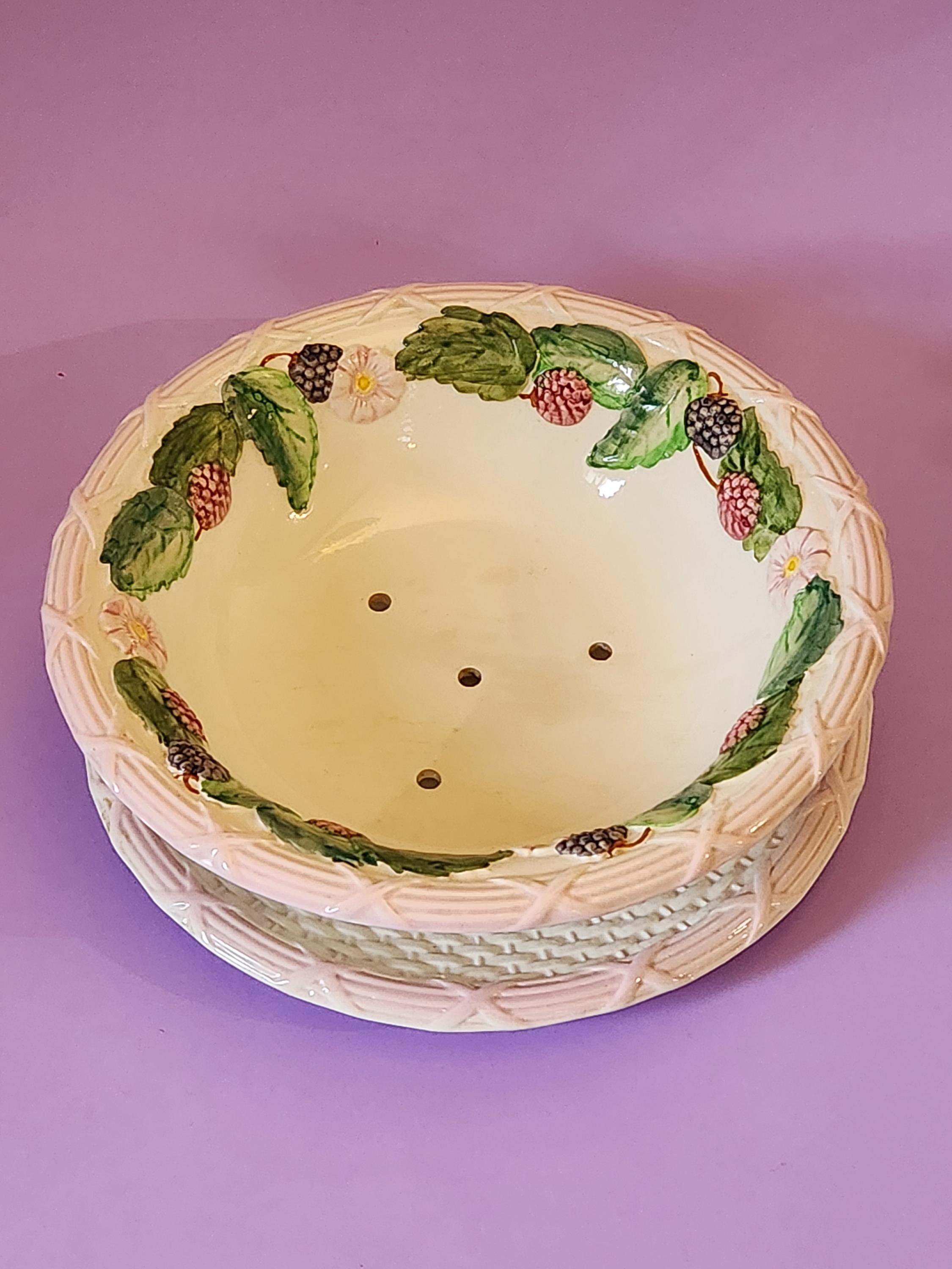 Vintage FG fruit barbotine drainer and dish