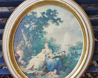 Schilderij in een oude vergulde ovale lijst