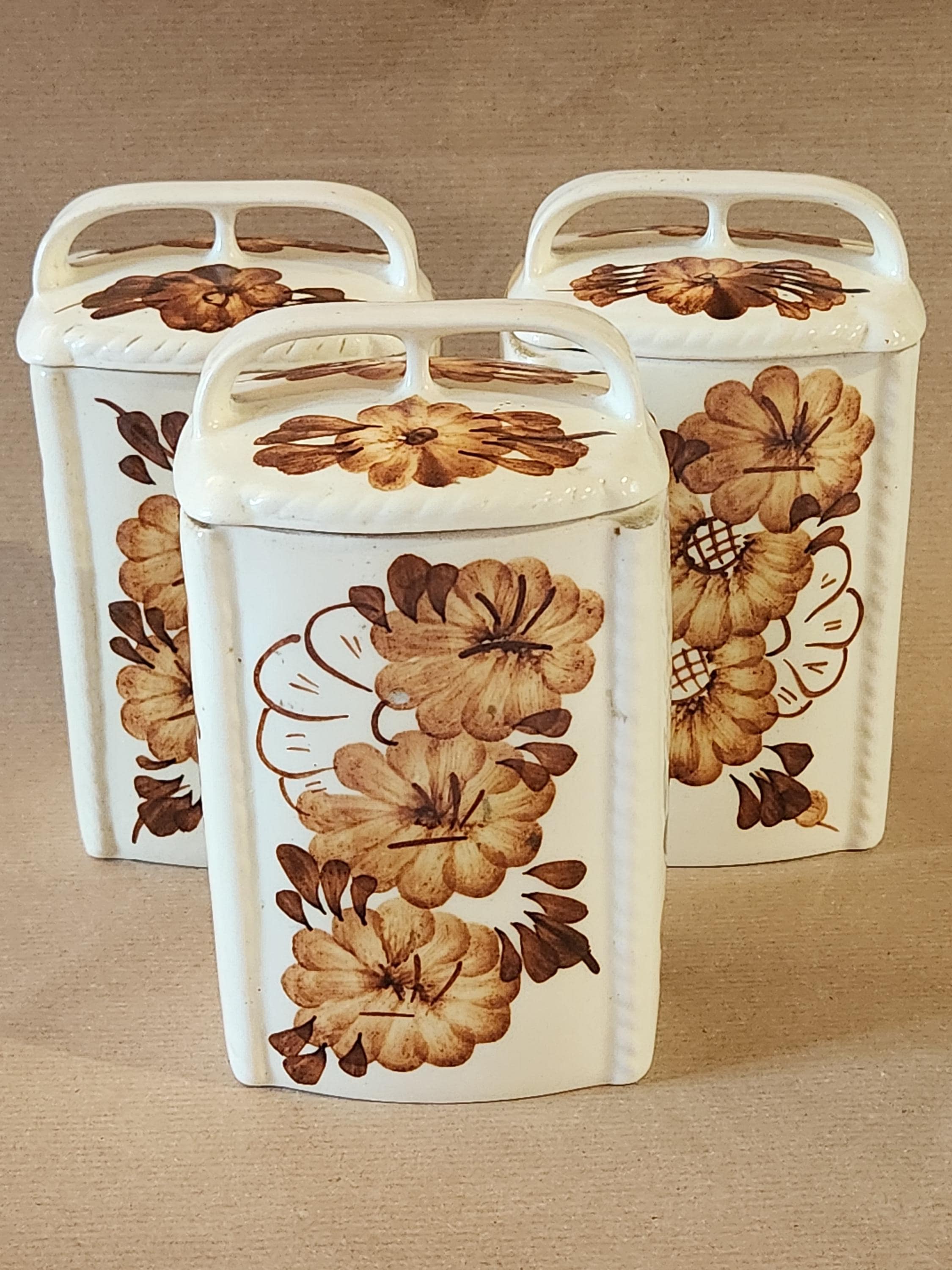 Ancien Service à épices Céramique Bleuets - 5 Pots Avec Couvercles