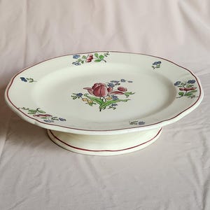 Vintage Gien Alsace tallrik med fot – blommigt lergods