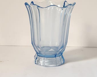Vintage Art Deco vase in blue tinted glass