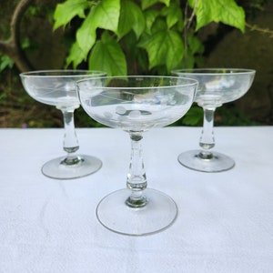 3 chiseled crystal champagne glasses. Vintage.