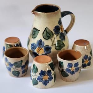 Vintage stoneware set pitcher and 5 cups