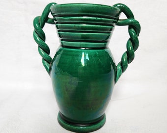 Vaso slip verde bottiglia del produttore francese Vallauris. Vintage ▾.