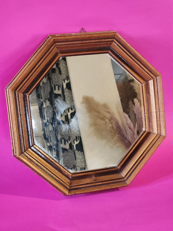 ヴィンテージ八角形の木製ミラー - Etsy 日本