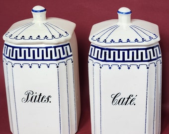 Lot de 2 pots à épices Pâtes et Café de la manufacture allemande Ferdinand Musterschutz. Vintage