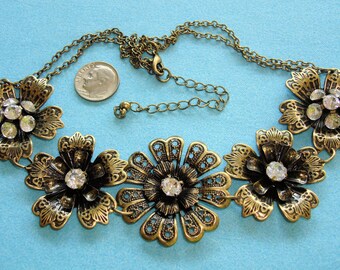 Faux Vintage BRASS FLORAL NECKLACE - 16" plus 3" Extender Chain