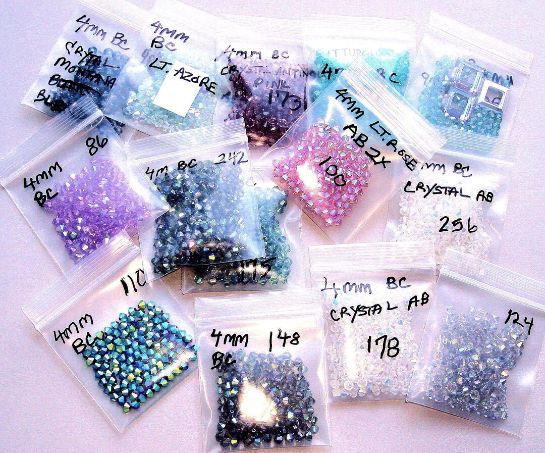 Large Lot of 2,213 SWAROVSKI CRYSTAL - 4mm BICONES in Assorted Colors ...