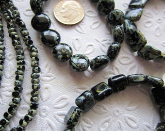 6 Assorted Strands CZECH GLASS Beads in Black-Blue-Green Design