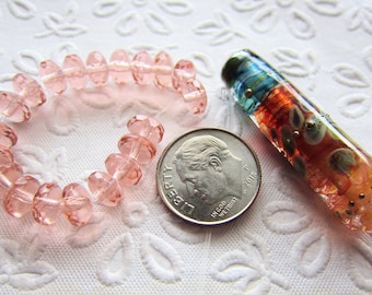 Bastet's Beads Handmade LAMPWORK TUBE FOCAL Bead - 40mm x 10mm with 20 Faceted Rondelle Beads 8mm x 5mm