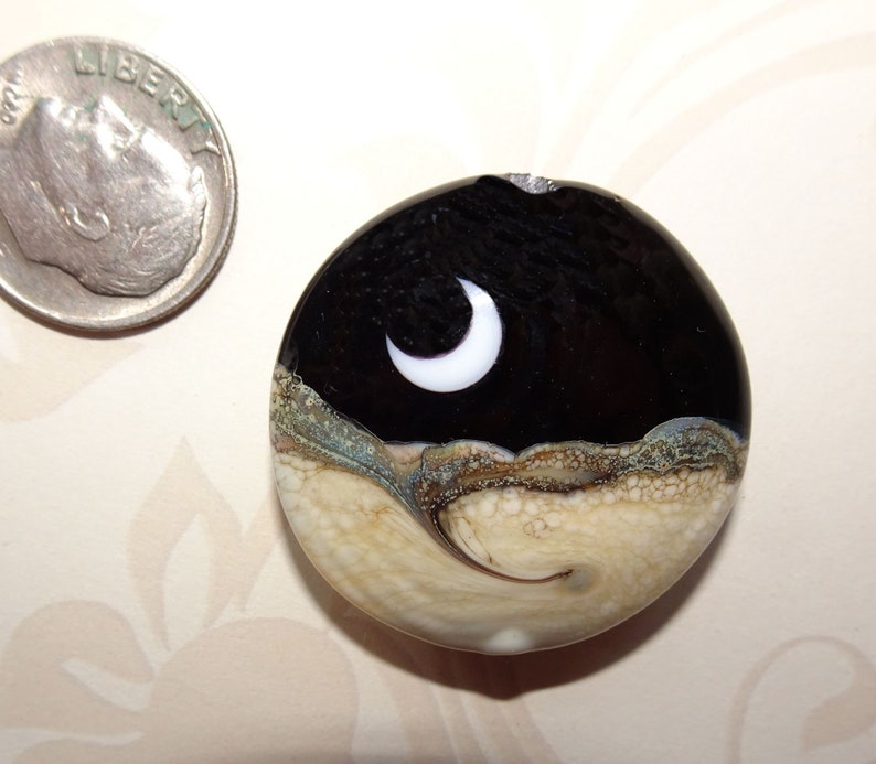 CLEARANCE FULL /& CRESCENT Moon Focal Bead by 2 Women on Fire Artisan Lampwork 30mm