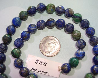 47 AZURITE MALACHITE 8mm FACETED Round  Beads  - Beautiful Blend of Colors!
