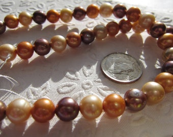 1 Strand of Fresh Water PEARLS - 8mm Round - 55 Beads - Dyed Metallic Color Mix