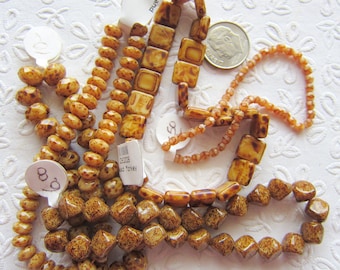 5 Strands of Assorted CZECH GLASS Beads - Assorted Shapes in Picasso Brown