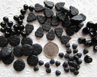 5 Assorted Styles CZECH GLASS Beads in BLACK - 231 Beads