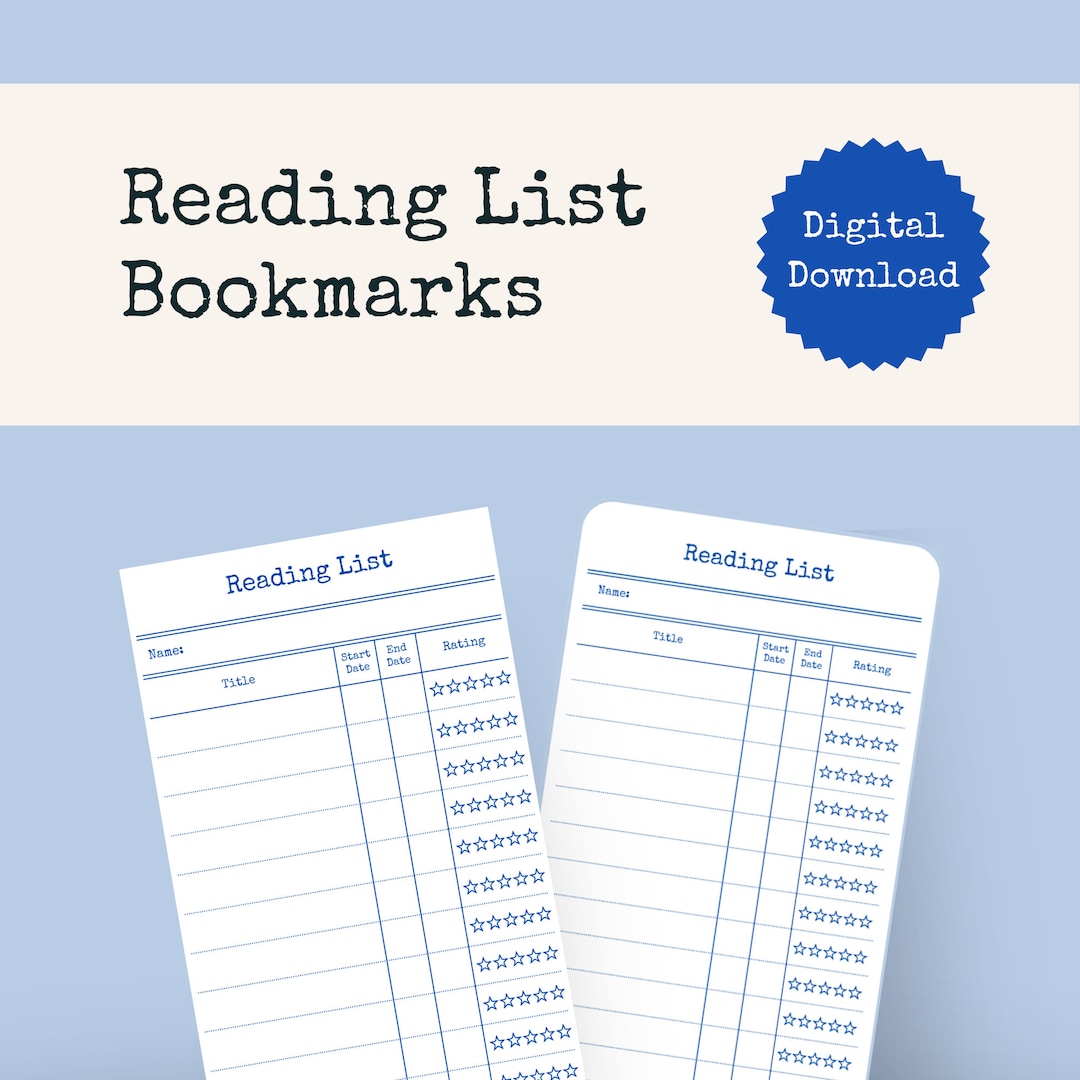 Printable Reading List Bookmark Record Title Dates Rating Digital