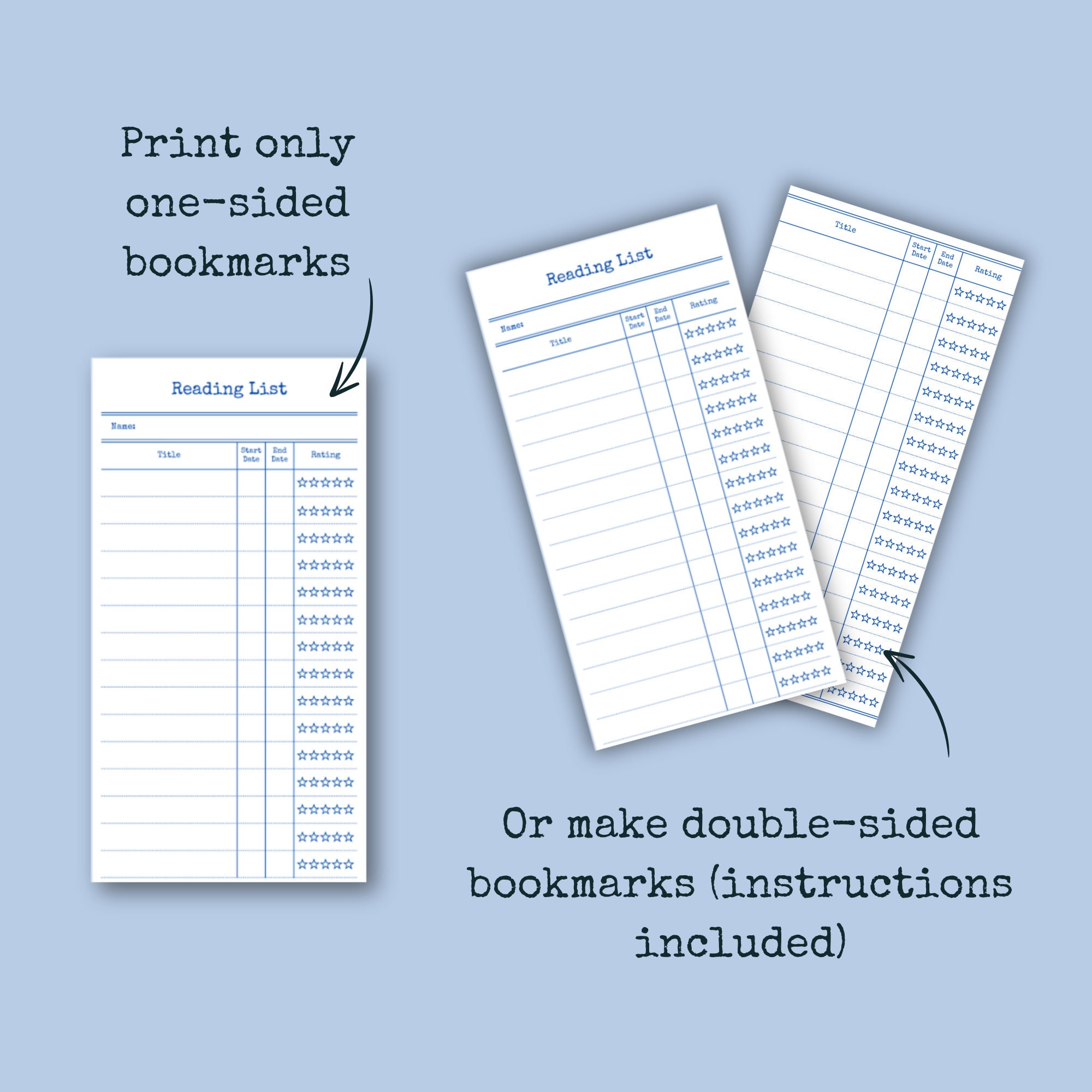 Printable Reading List Bookmark | Record Title Dates Rating | Digital ...