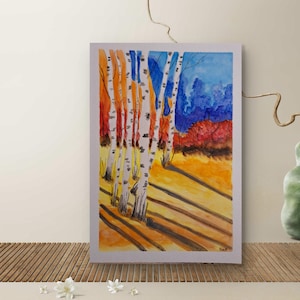 Bosco felice.acquarello 21x29.7 cm originale e unico.paesaggio colorato,arte natura,decorazione botanica