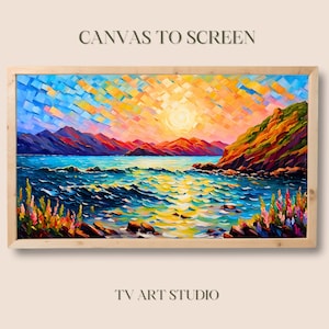 Frame TV Art - magnifique coucher de soleil abstrait sur les montagnes et peinture à l'eau - art TV pour Samsung Frame Tv - fond d'écran TV 4K - téléchargement numérique