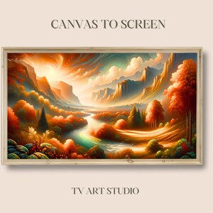 Whimsical Golden Valley River - Fall Landscape - Digital Art for Frame TV - JPG Instant Digital Download - 4K TV Wallpaper - Screen Saver