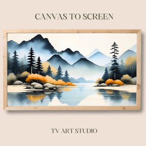 Frame TV Art - Minimalist Tranquil Mountain Lake Painting - Nature - TV art for Samsung Frame Tv - 4K TV Wallpaper - Digital Download