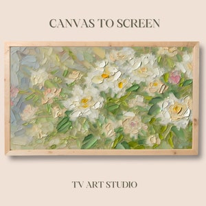 Impressionist White Flowers Art for Samsung Frame TV - JPG Digital Download, White Rose Garden - 4K TV Wallpaper - Screen Saver