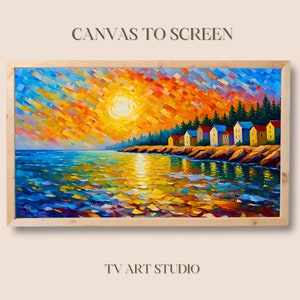 Frame TV Art - Serene Colorful Sunset Painting - Beach Side Scenery - TV Art for Samsung Frame tv - 4K TV Wallpaper - Digital Download