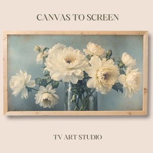 Frame Tv Art  - Elegant White Blooms in Glass Vase - Flowers - Tv art for Samsung Frame TV - 4K TV Wallpaper - Digital Download