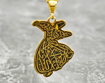 Islamic Silver Necklace for Women Whirling Darwish Arabic Jewelry Gift for Her
