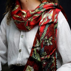 Luxury 100% Mulberry Silk Scarf for Women 16&quot;x64&quot; Floral Print Head Wrap Lightweight Long Hair Scarf Shawl Gift for Mom