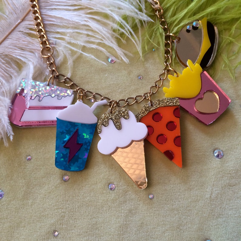 Junk Food Acrylic Charms Necklace, Laser Cut Acrylic, Plastic Jewelry image 3