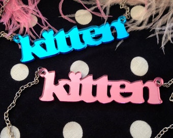 Pink or Blue Acrylic KITTEN Necklace