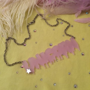 UNICORN Drippy Font Acrylic Necklace in White, Lilac, Silver, or Radiant image 3