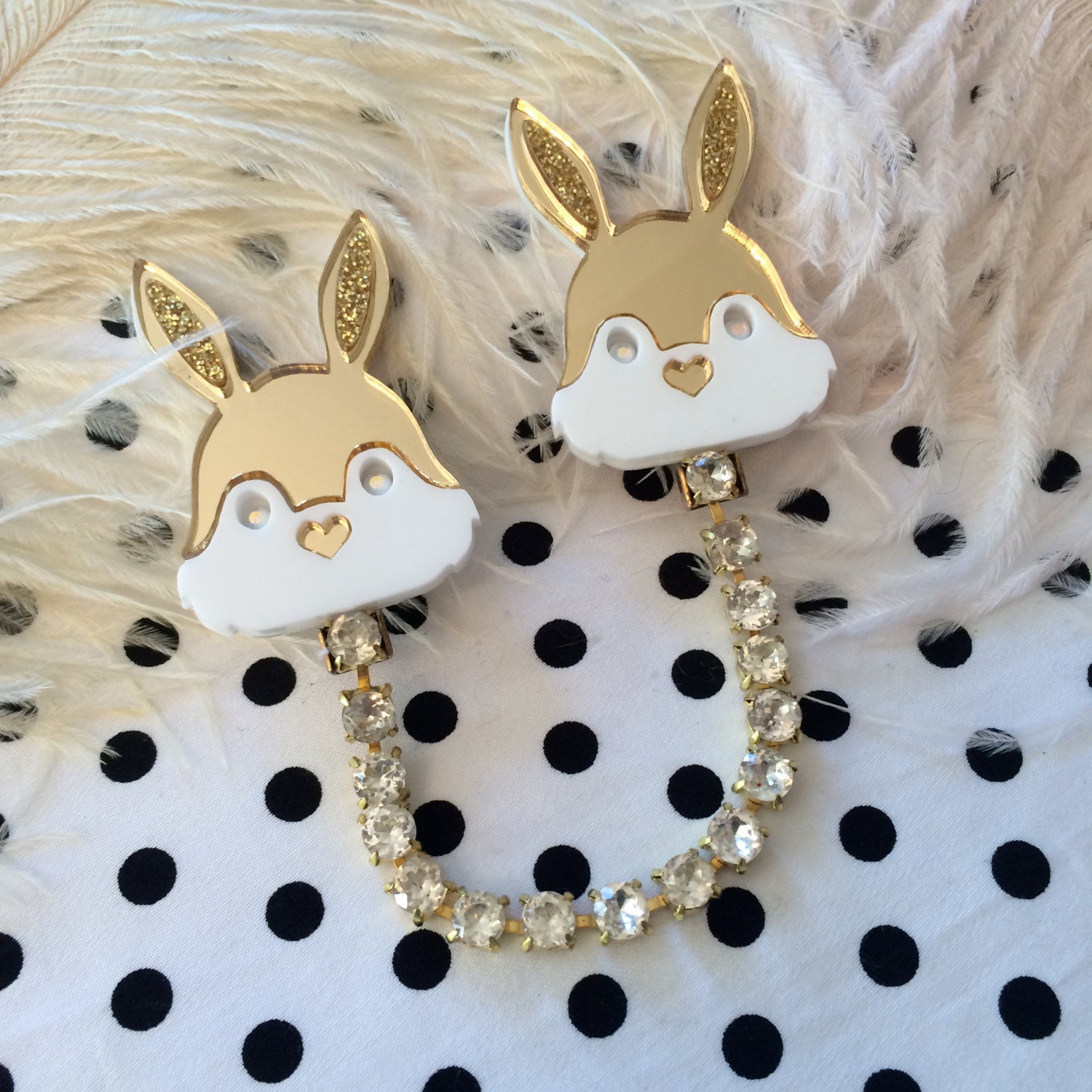 Gold and White Bunny Rabbit Head Collar Clip With Rhinestones - Etsy