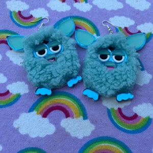 Furry Furby Earrings, Pink, Blue and Purple Pastel Laser Cut Acrylic, Plastic Jewelry image 7