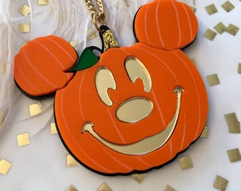 Laser Cut Acrylic Mickey Mouse Jack O Lantern Pumpkin Halloween Necklace
