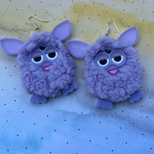 Furry Furby Earrings, Pink, Blue and Purple Pastel Laser Cut Acrylic, Plastic Jewelry image 5