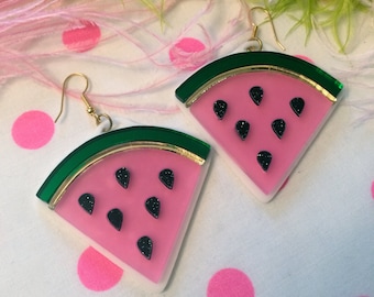 Watermelon Slice Acrylic Laser Cut Earrings